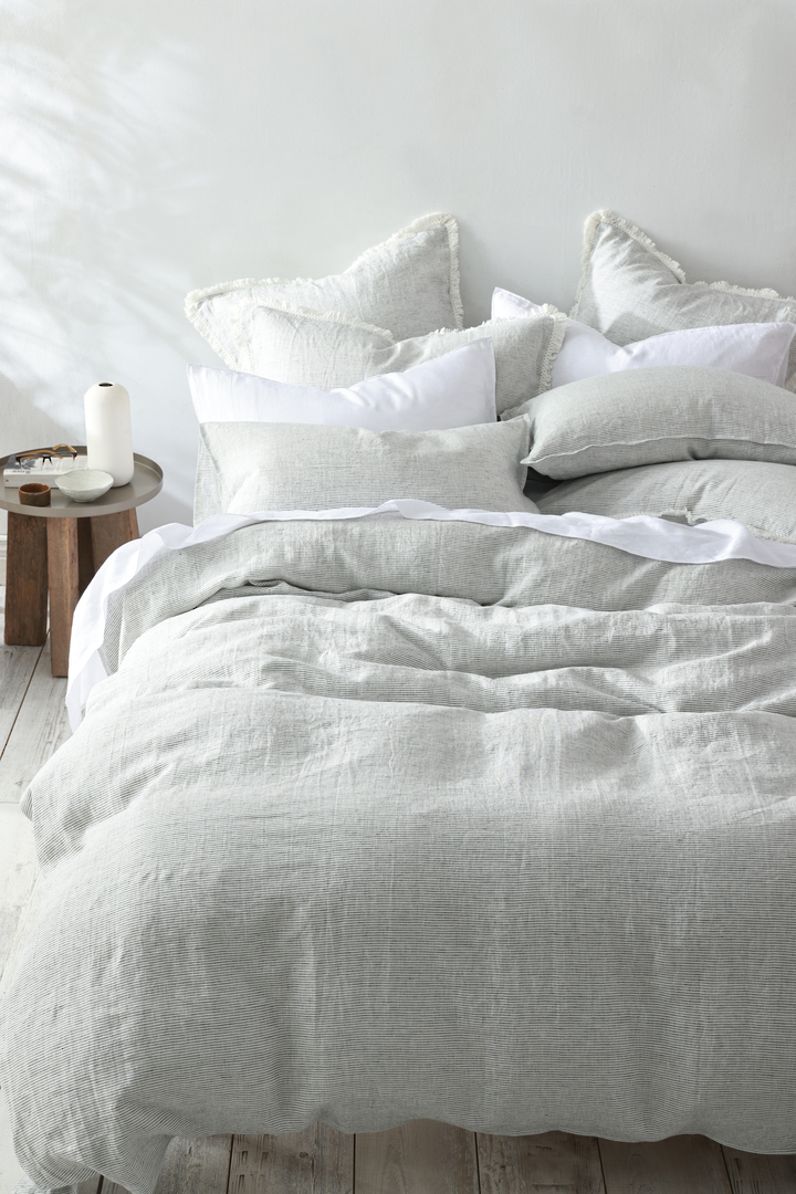 MM Linen Laundered Linen Pinstripe Cloud Duvet Cover Set |100% European Flax Linen image 4